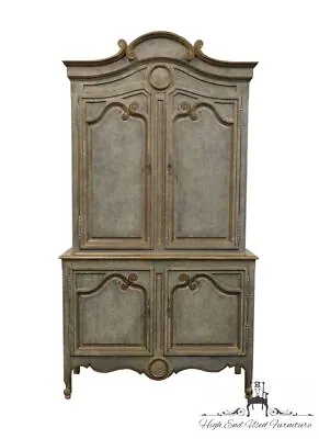 BAKER FURNITURE Weathered Blue Shabby Chic Country French Style 48  Media Cab... • $1099.99