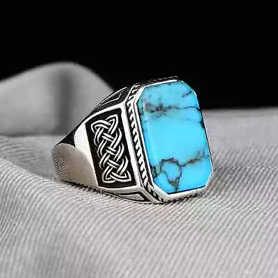 Men Handmade Silver Turquoise Ring  Handcrafted Ottoman Men Ring • $65