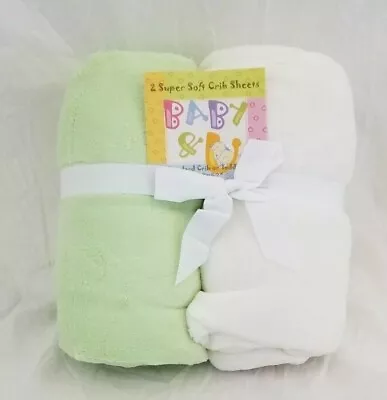 2 Baby & U Soft Ultra Cozy & Comfy Grn/Wht Crib / Toddler Bed Fitted Sheet NIP • $31.20