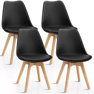 Giantex 4 Pcs Beech Dining Chairs W/ PU Padded Cushion Cafe Kitchen Black/White • $205.95