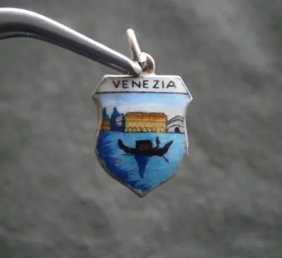 Venice Italy Vintage 800 Silver Enamel Travel Shield Bracelet Charm Pendant • $16.50