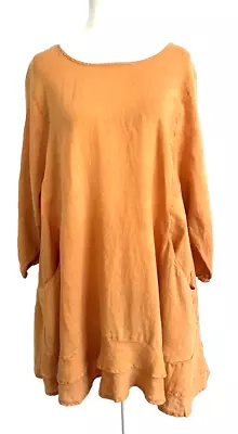 La Fixsun Tunic Top Small 3/4 Sleeve Lagenlook Pockets Oversized Linen Layer Hem • $26.89