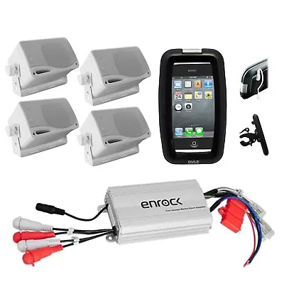 Bike Boat ATV Marine Grade Amplifier W/iPod Input 4 Box Speakers Phone Holder • $131.99