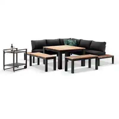 $4790 • Buy NEW Nova Outdoor Aluminium Lounge & Dining Setting W/ Bar Cart | Raw Teak Timber