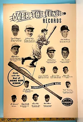 1949 Louisville Slugger Home Run Hitters Over The Fence Cardboard Poster HOF's • $595