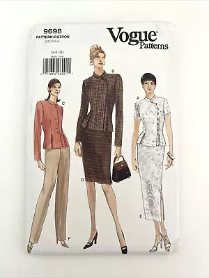 Vogue 9698 Semi Fitted Top Tapered Skirt Mandarin Collar Size 6-8-10 UNCUT • $9.99