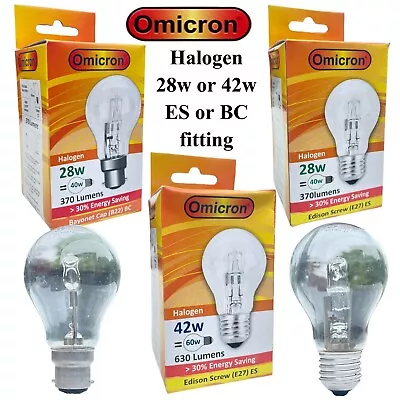 3 X GLS ENERGY SAVING LIGHT BULBS 28w / 42w ES (E27) BC (B22) WARM WHITE CLEAR • £5.99