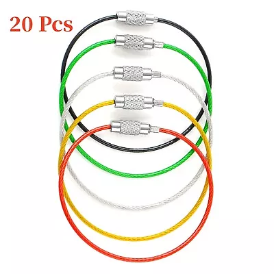 1.5mm Screw Locking Steel Wire Keychain Cable Rope Key Holder Keyring Chain Ring • $10.98