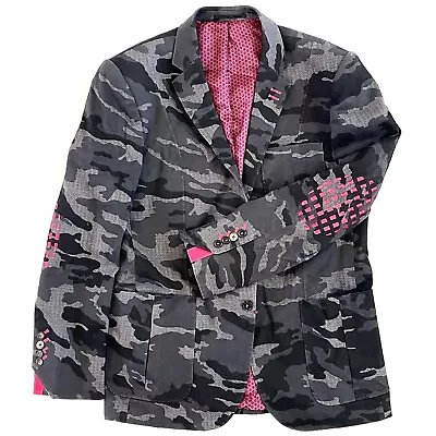 BOGOSSE Luxury Pop Blazer 68 Jacket Mens SIZE 50/3 Grey Black Hot Pink Camo Coat • $198