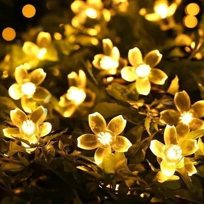 Solar String Flower Lights Outdoor 50 LED Fairy Light Decorations Garden Christm • $13.99