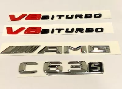 Chrome C63s AMG & Red V8 BITURBO Sticker Emblem Badge Package For Benz C63 C63s • $63.96