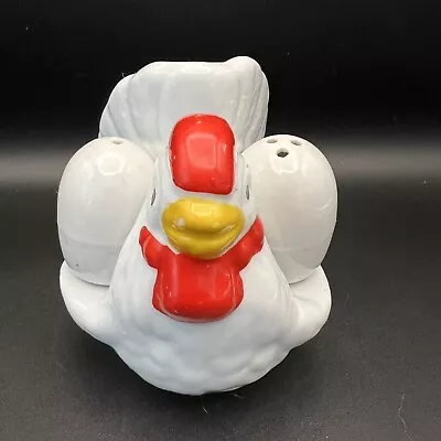 Vintage Chicken With Eggs Salt & Pepper Shaker Set Napkin Holder White Hen • $10.99