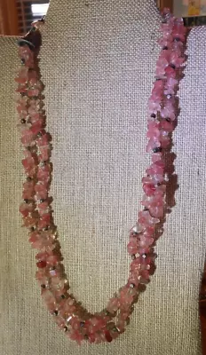 Tribal Morganite Chip Bead Necklace Multistrand Sterling Silver Moroccan Yemeni • $95