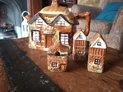 £7.99 • Buy Vintage Cottage Teapot, And Salt And Pepper Pot. Plus Mustard Pot.