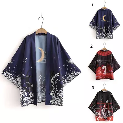 Men Women Yukata Kimono Haori Cardigan Jacket Coat Japanese Printed Tops Unisex • £22.66