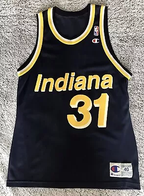 Reggie Miller Indiana Pacers NBA Champion Jersey Men's Size 40 Navy Yellow • $42