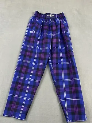 Scotland Pants Womens S/M Blue Purple White Plaid High Waist Straight Leg 1 • $15.99