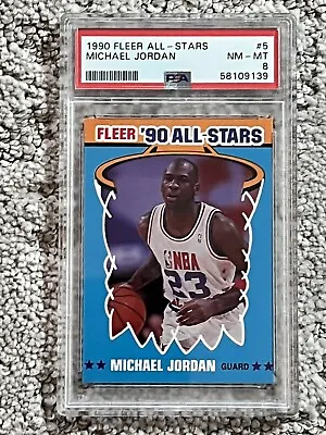 Psa 8 Near Mint 1990 Fleer All-stars Michael Jordan Bulls Hof #5 • $0.01