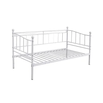 White Single Metal Day Bed Frame Sofabed Metal Slatted • £90.99