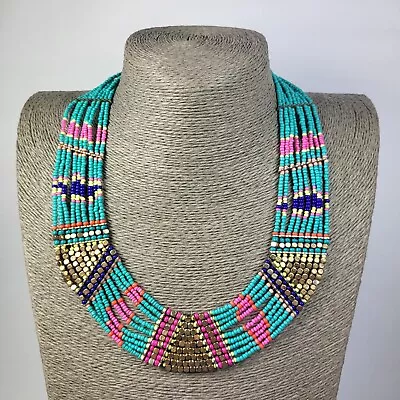 ACCESSORIZE Multi Strand Layered Bib Necklace Bright Multicoloured Glass Beads  • £8.95