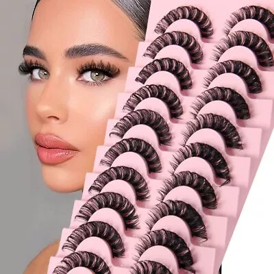 Russian Style Strip Lashes D Curl Mink False Eyelashes Full Curled 10 Pairs UK • £2.99