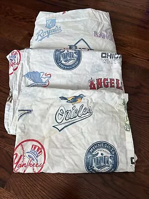 Pottery Barn Kids  MLB Baseball Team Logos Twin Sheet Set White • $40