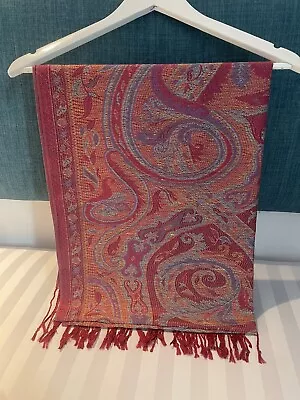 Ladies Long Paisley Scarf Pashmina Shawl Wrap Gold Wedding Shawl Sparkly Scarf • £15