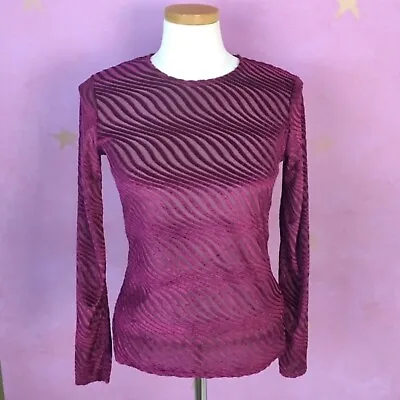 Zara Nwt Crushed Velvet Long Sleeve Top Burgundy Women’s Medium • £16.86