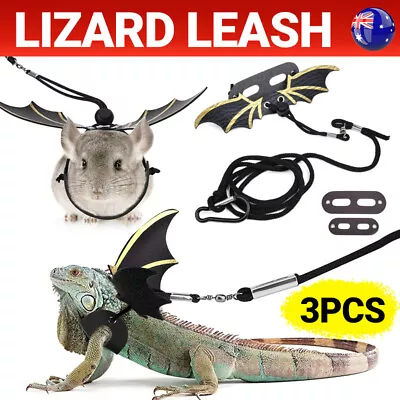 Lizard Harness Leash Bearded Dragon+Cool Leather Wings Reptile Adjustable AU • $7.90