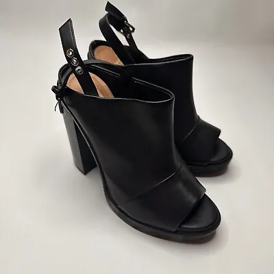 Zara Black Clog Sandal Chunky Heel Ankle Strap Slingback Womens 9 40 Biker Mob • $35