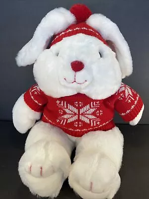 Mervyn's Vintage 1987 White Snow Bunny Rabbit Red Christmas Sweater  17  Plush • $19.50