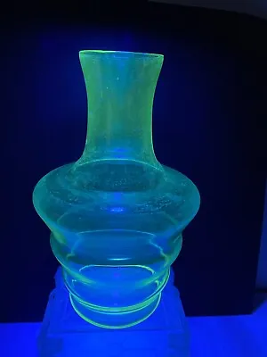 Vintage Wavy Uranium Vaseline Glass Vase 7 Inches High • $20