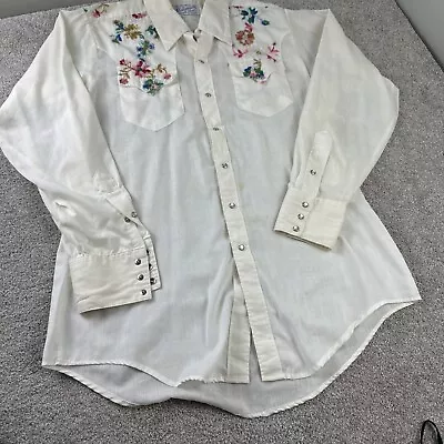 Rockmount Ranch Wear Flower Embroidered Western Pearl Snap Shirt White Large • $29.95