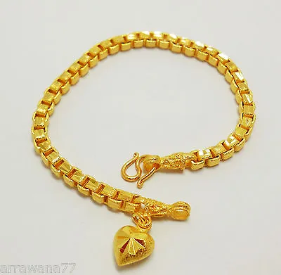 $29.99 • Buy Chain Gold Plated Bracelet Drop Heart 22K 23K 24K Thai Baht Yellow Gold Jewelry