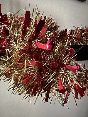 Red Boa Wide Cut Tinsel Christmas Garland Unlit Unbranded Preowned 11 Ft • $7.35