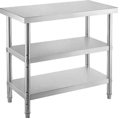 VEVOR Stainless Steel Work Table 36x18 In Double Undershelf Commercial BBQ Table • $103.99