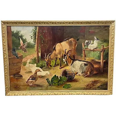 £7500 • Buy Oil Painting Animals  Farmyard Gathering  Follower Of Edgar Hunt Circa 1912