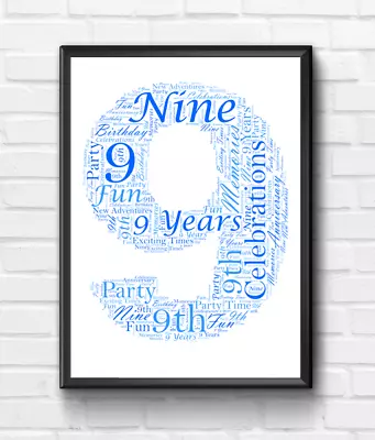 Personalised 9th Birthday Gift - 9th Anniversary Word Art Gift - Add Your Words • £32.95