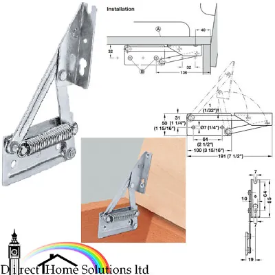 Pair Of Hafele Bench Seat Steel Hinges + Spring 12kg Max Seat Top Chair Weight • £16.89