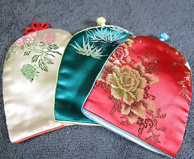 3 Lovely Vintage Oriental Chinese Style Beautifully Made Silk Egg Cosy Warmers • £8.95