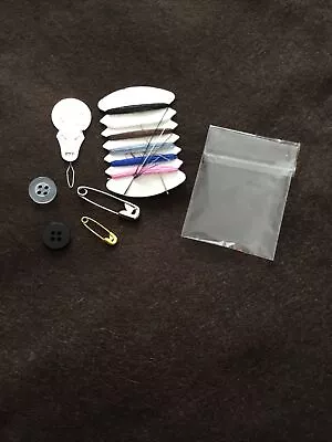 Mini Travel Sewing Kit Buttons Thread Needle Threader Small Safety Pin • £1.20