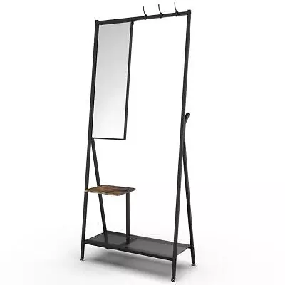 Industrial Style Aluminum Frame Coat Rack With Mirror Rustic Brown And Black • $53.59