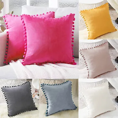 £10.75 • Buy 2x Pom Poms Cushion Covers Soft Cozy Velvet Pillow Case Sofa Home Decor 45CM