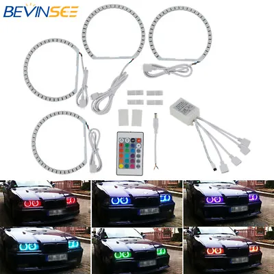 4x LED Angel Eyes Halo Ring RGB Control Fit For BMW E36 E38 E39 E46 3 5 7 Series • $39.99