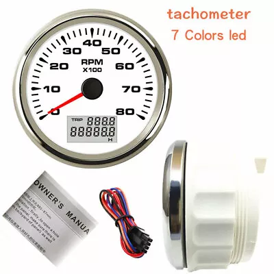 85mm 3-3/8  Tachometer 8000RPM Engine Gas Tacho 7 Color LED Waterproof USA STOCK • $41.75