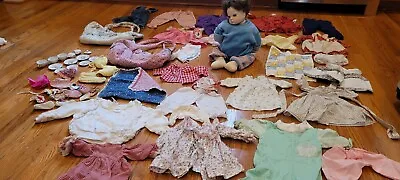 Large Bulk Lot Vintage Mixed Doll Clothes With 20  Heavy Realistic Eye Doll • $58