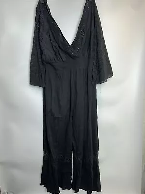 River Island On The Beach - Black Lace Wide Leg Jumpsuit. UK 22 **** Ref V516 • £18.99