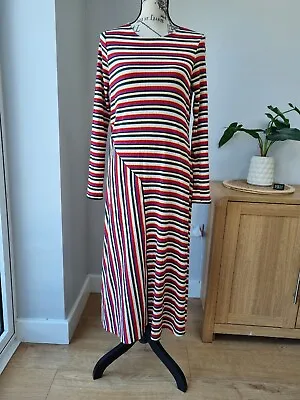 £14.91 • Buy Asos Multi Pink Green Stripe Ribbed Long Sleeve Asymmetric Midi Dress Size M 12 