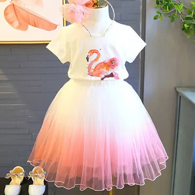 Kid Girl Unicorn Princess Dress Rainbow Birthday Party Tutu Tulle Skirt Outfits • £8.07