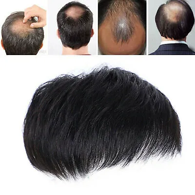 Men's Black Natural Hair Topper Toupee Clip Hairpiece Top Wigs Short Male Wig • $11.49